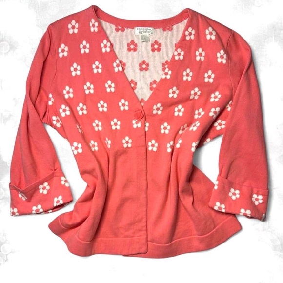 Y2K Girly Colorful Flower Cardigan With Flower Button Closure. - Picture 3 of 7